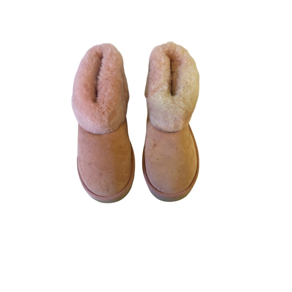 UGG Classic Ultra Mini Fluff Pink Suede Sheepskin Ankle Boots Womens size 8